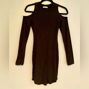Black Ribbed Mini Cold Shoulder Dress